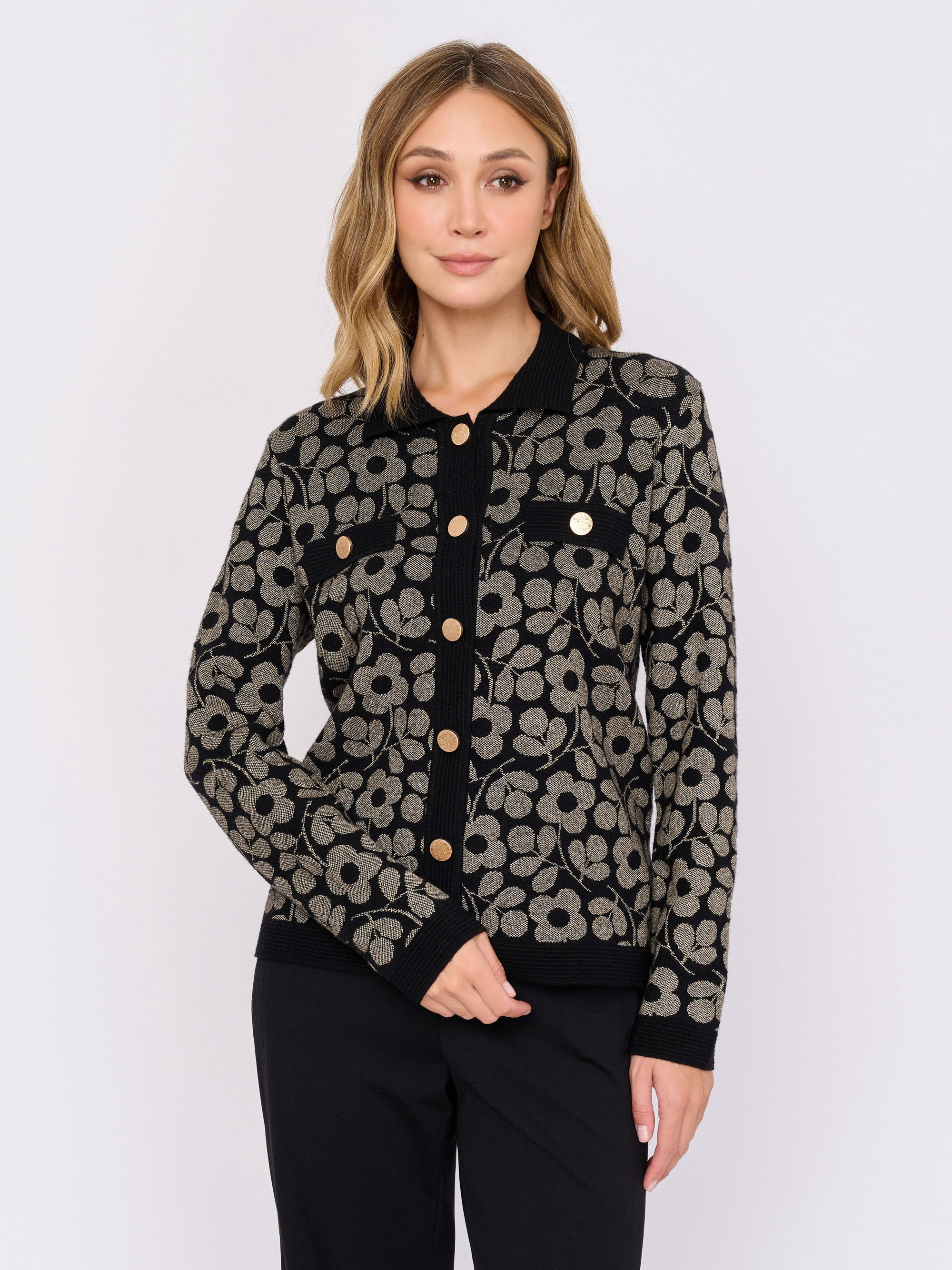 Floral Jacquard Lurex Cardigan AH217-6 