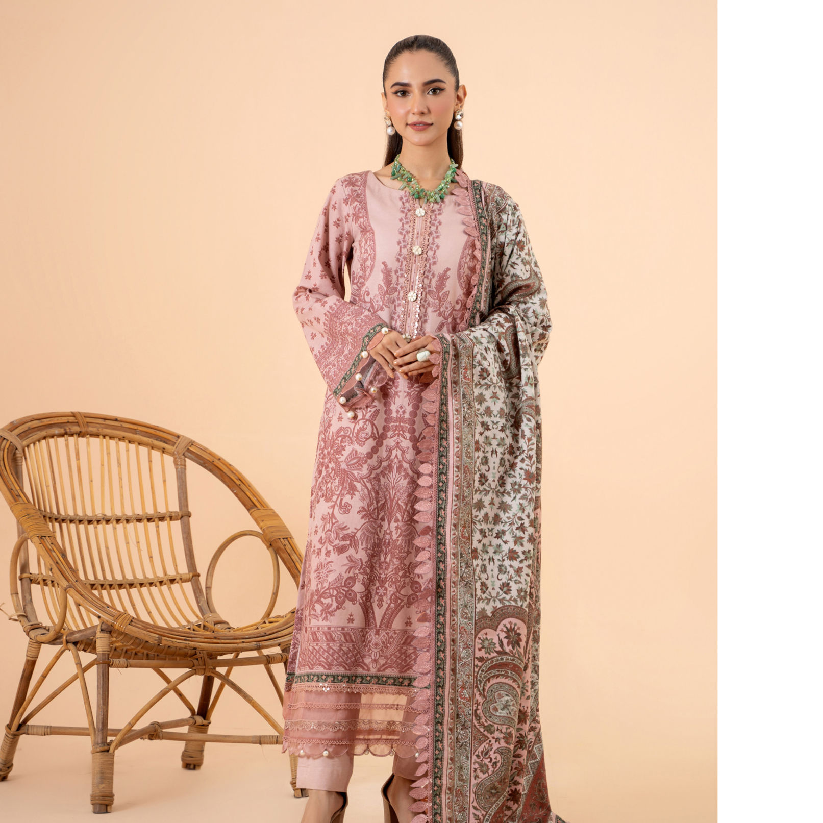 Mausummery Printed Khaddar 3pc - Camellia