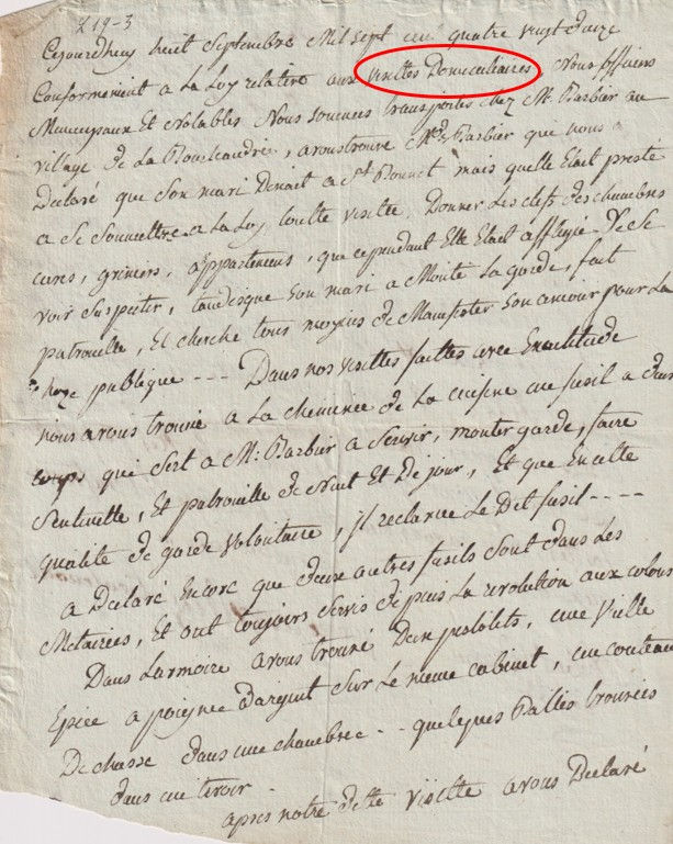 Recto du Procès-verbal délivré par la municipalité de Saint Gaudent à Jean BARBIER le 8 Septembre 1792 (source : Archive familiale )