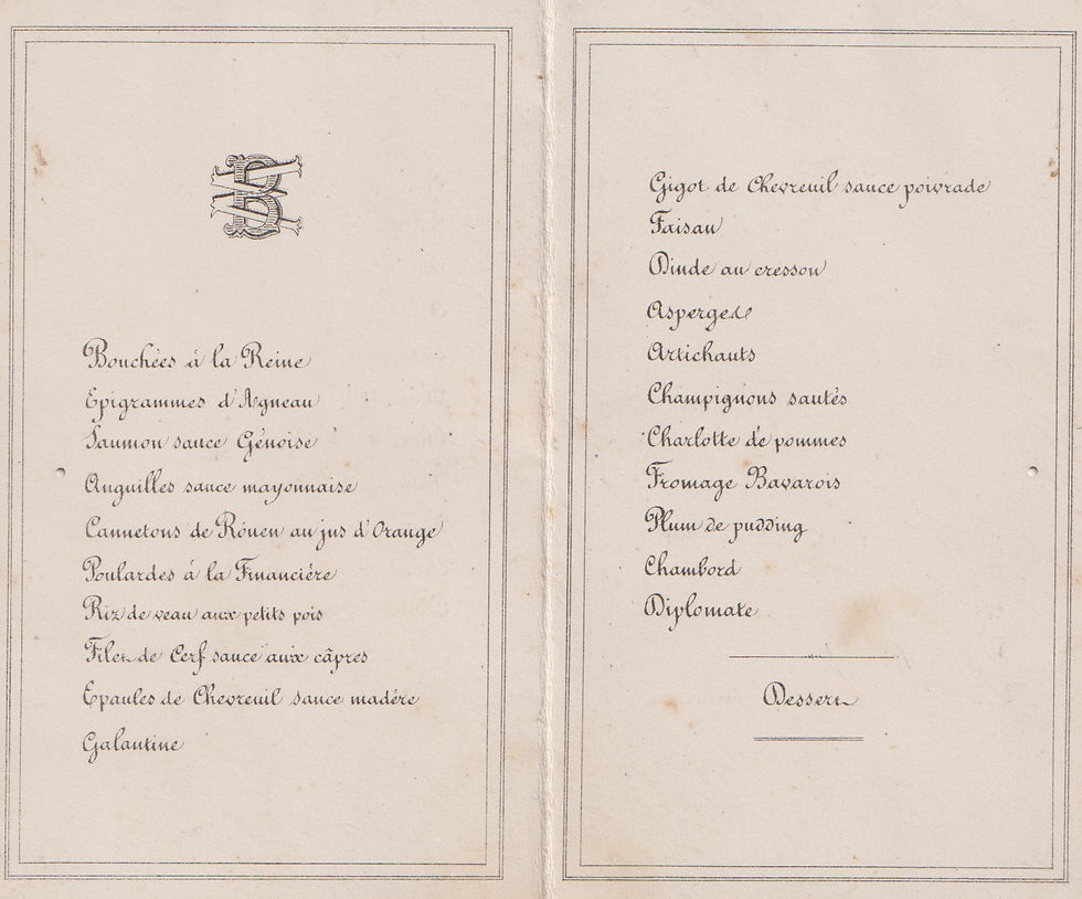 Menu du dîner de mariage  d’Henri JOUBERT et Aloïsia BARBIER-MONTAULT le 12 Janvier 1858