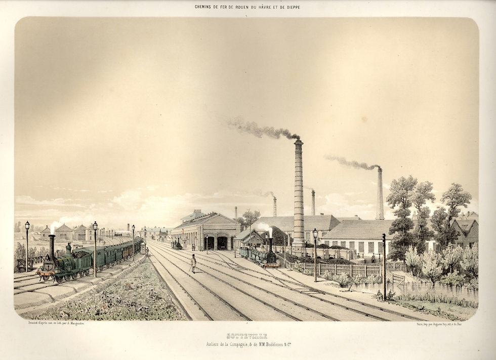 Ateliers de la Compagnie & de MM. Buddicom & Cie. d’après Adolphe Maugendre–1851
(source : © CCGPF Fonds cheminot)