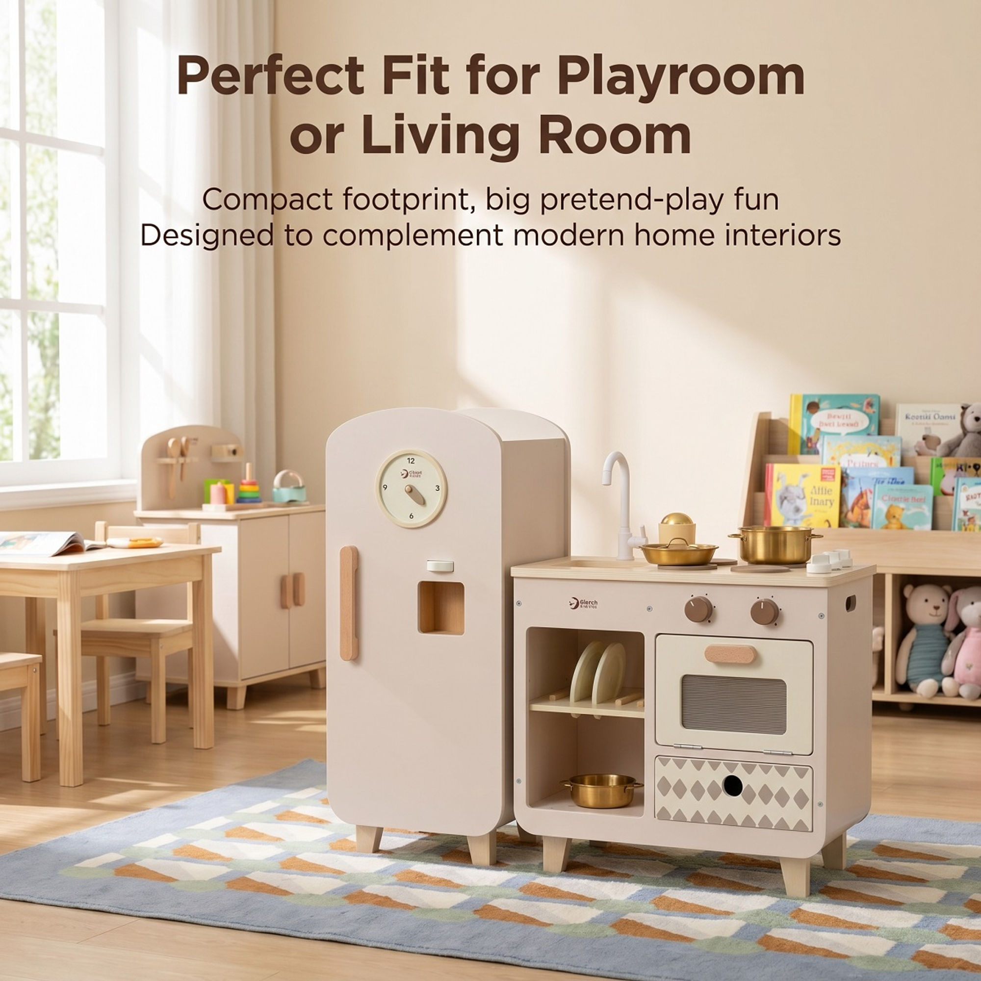 Pretend & Play Modern Wooden Play Kitchen with Fridge