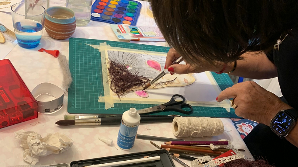 Technique mixte: textil-aquarelle