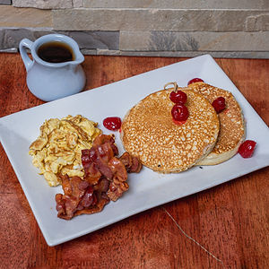 Bacon, Scramble Egg and 3 Pancakes