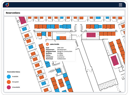 Example of flexible seating and hoteling reservation software