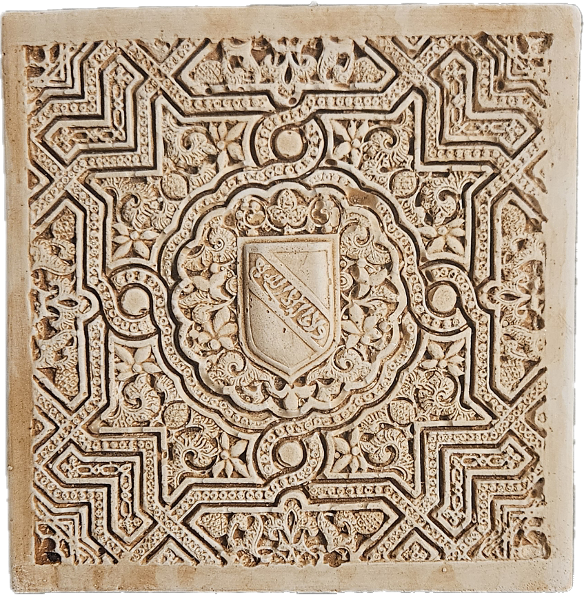Bespoke stucco art plaque inspired by Alhambra palace carvings