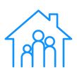 Blaues Icon: Haus mit Familie als Symbol für Familienversicherung der Barmenia