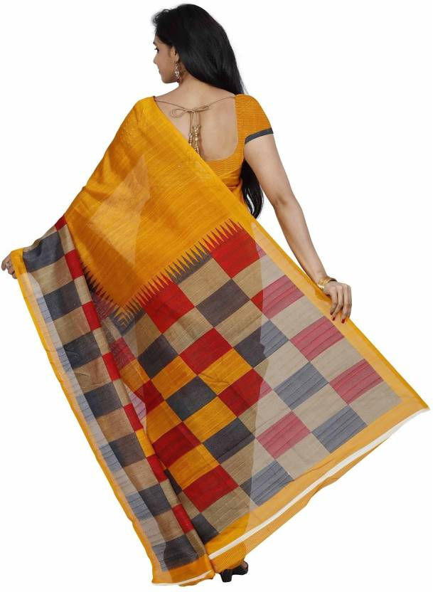 Thumbnail: ORANGE CHECKS BHAGALPURI SILK SAREE