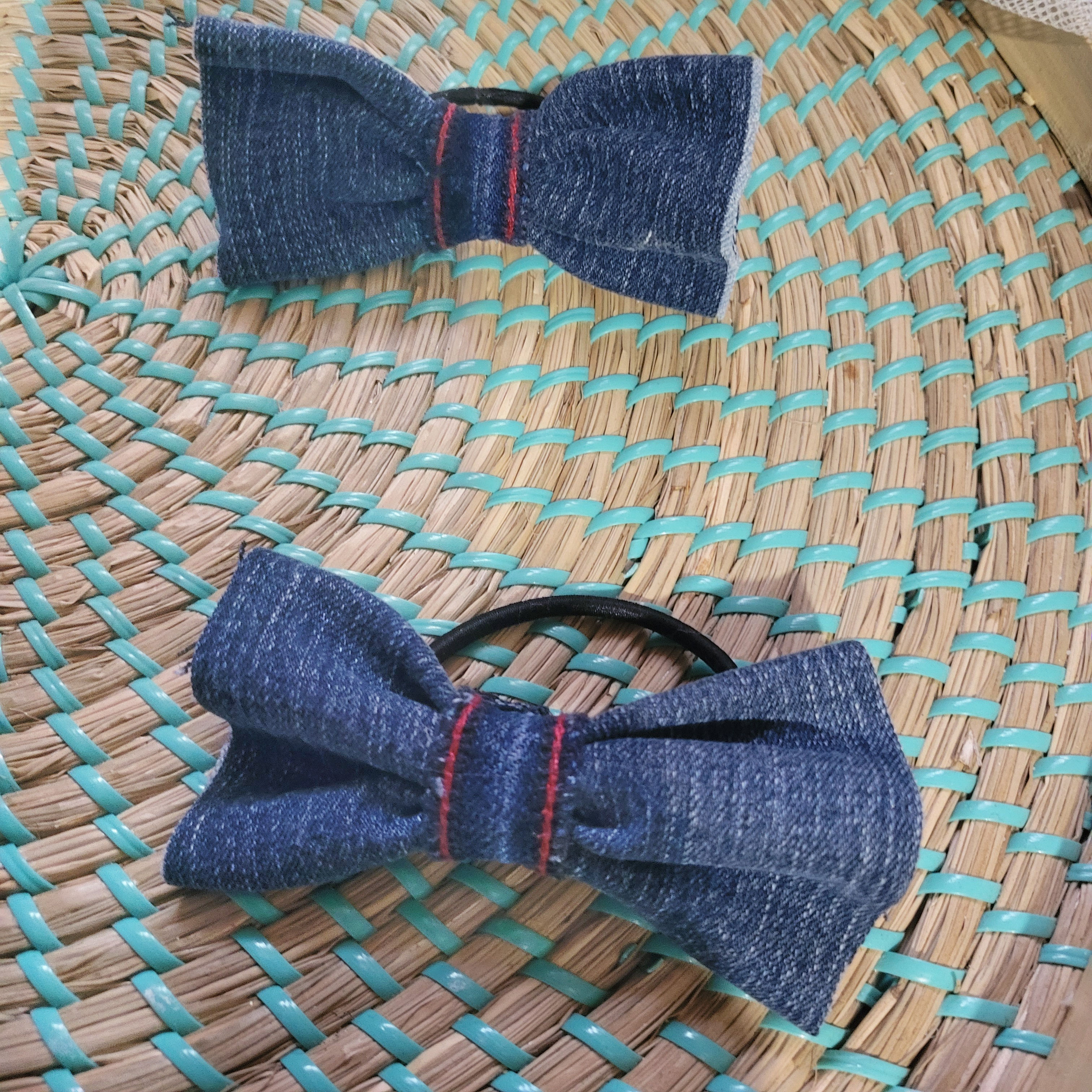 Upcycled bluejean bow tie pony
