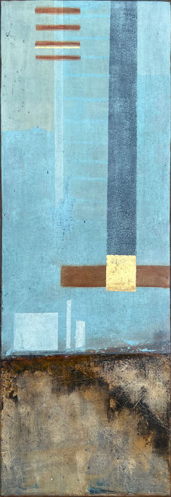 song for the city | oil, cold wax, encaustic monotype & gold leaf on cradled panel 253 | 24" x 8" x 1.5" |  $300 