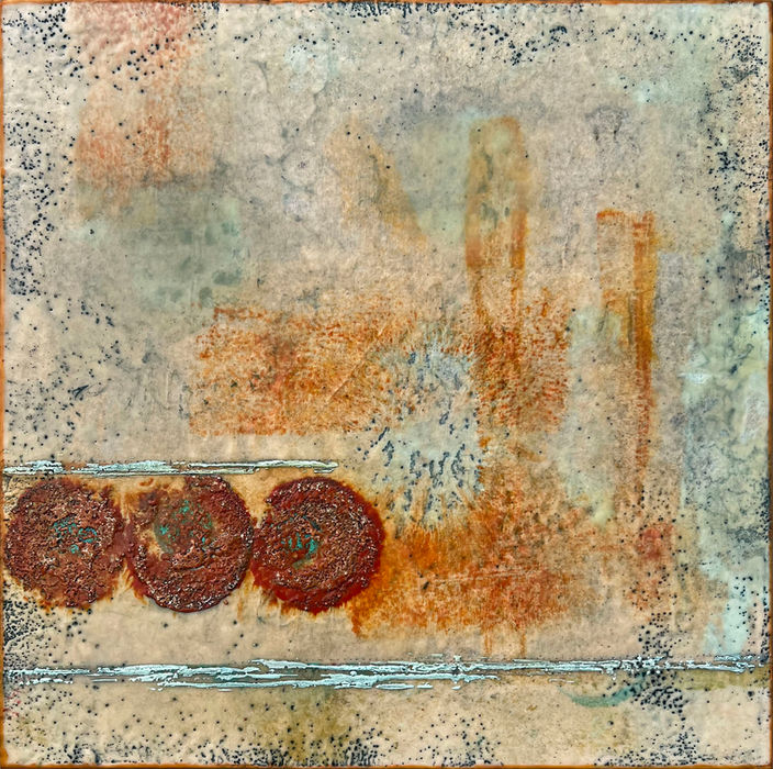 stretching out of winter | encaustic, encaustic monotype on cradled panel #220 | 18" x 18" x 1.5" | sold