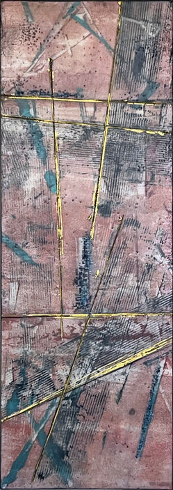 wind chimes | encaustic, encaustic monotype on cradled panel #252 | 36" x 12" x 1.5" | $750