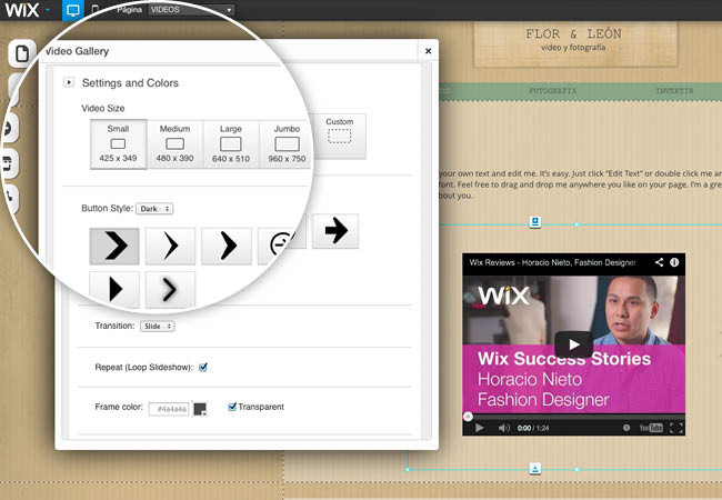 Captura de Pantalla del Editor de Wix