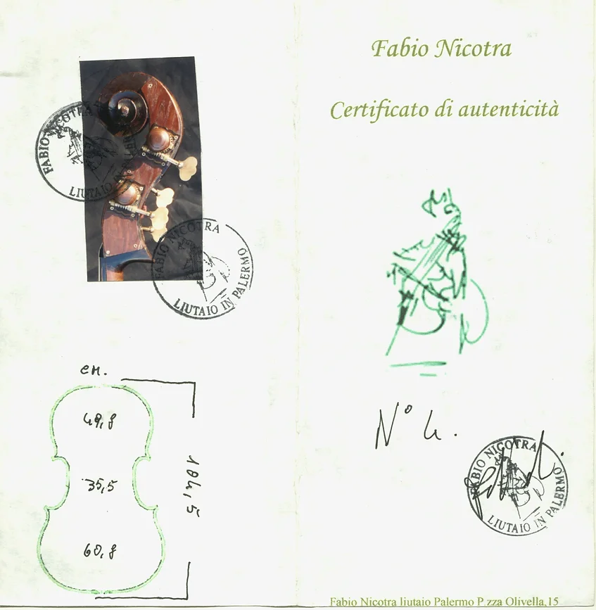 Certificato Di Autenticita Contrabbasso Etc