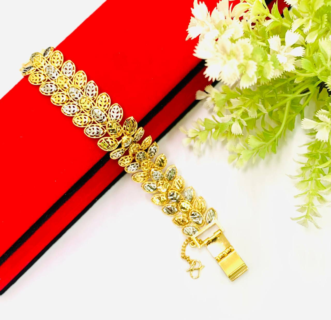 EMAS KOREA 24K 916 RANTAI TANGAN BUNGA KARI MIX COLOUR LEBAR 2.0CM