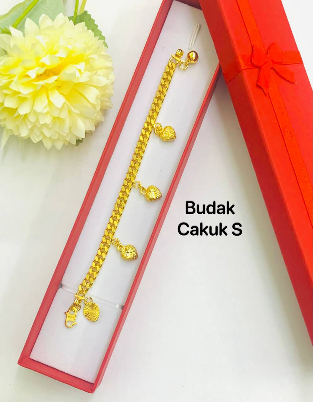 EMAS KOREA 24K 916 RANTAI TANGAN SADUR LIPAN + 3 LOVE (BUDAK) CAKUK S