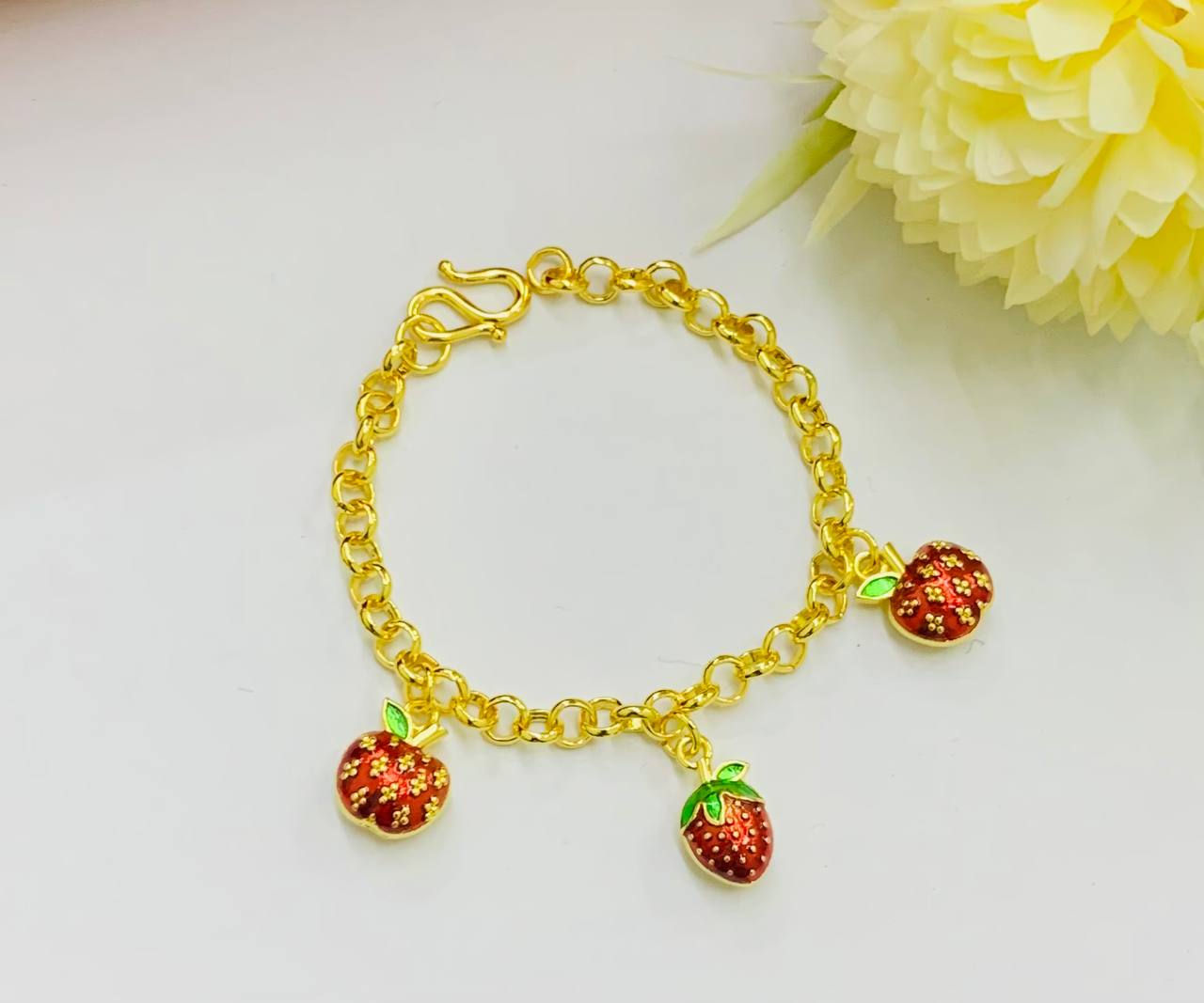 EMAS KOREA 24K 916 RANTAI TANGAN APPLE + STRAWBERRY (BUDAK)