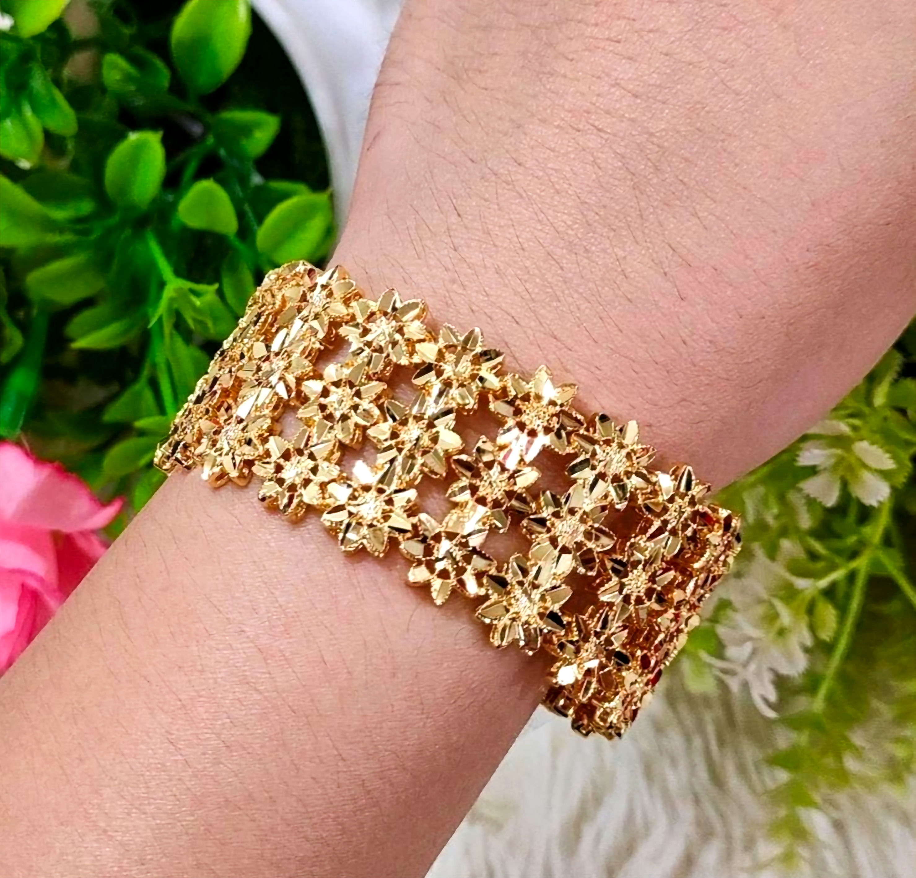 EMAS KOREA 24K 916 PULUT DAKAT SUNFLOWER LEBAR 2.8CM