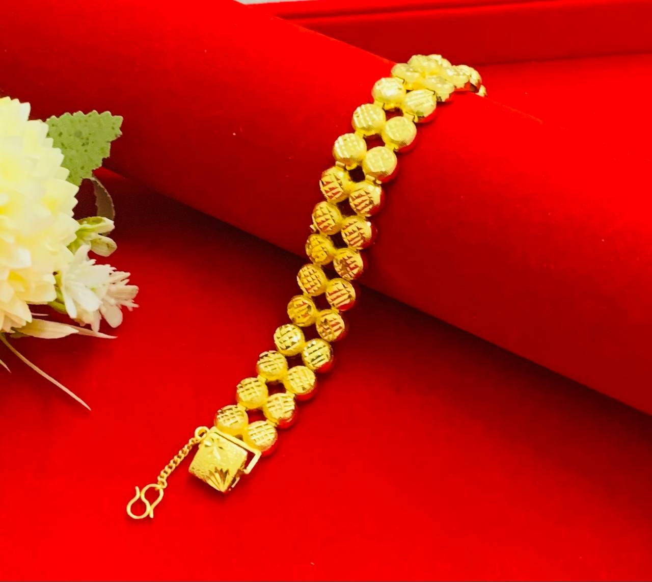 EMAS KOREA 24K 916 RANTAI TANGAN ROTI BUN LEBAR 1.6CM