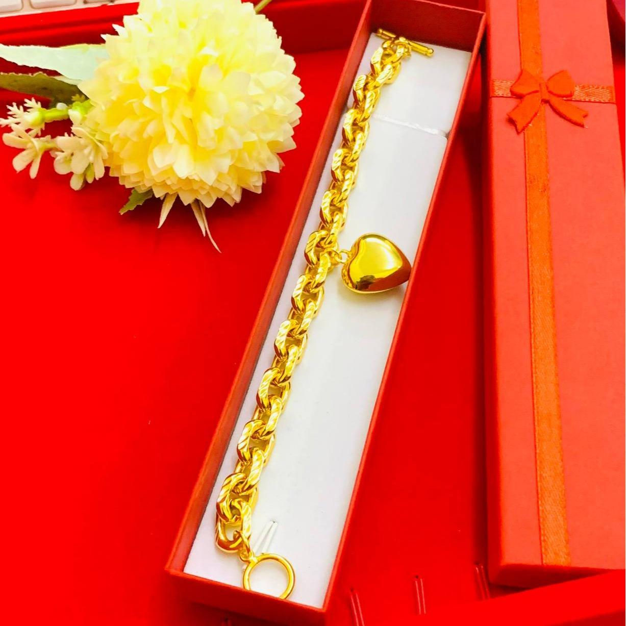 EMAS KOREA 24K 916 RANTAI TANGAN SAUH PAHAT LOVE GEMUK