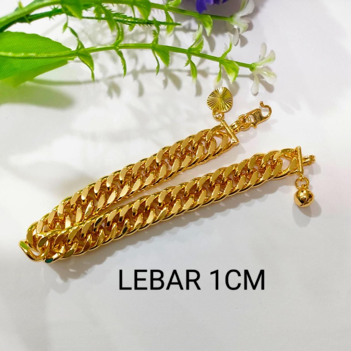 EMAS KOREA 24K 916 BRACELET RANTAI TANGAN 1CM LIPAN LICIN TEBAL KAIT 2