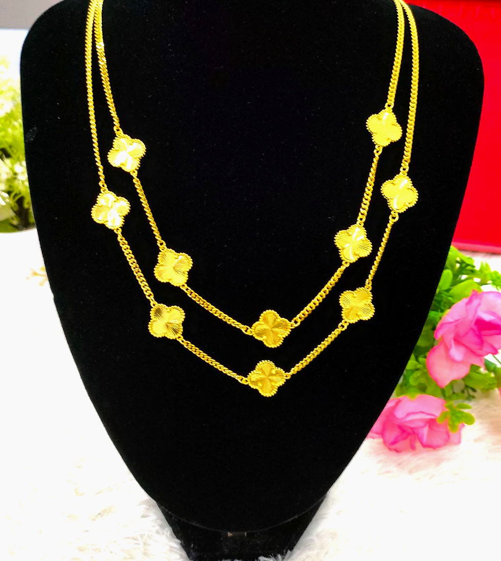 EMAS KOREA 24K 916 RANTAI LEHER 5 CLOVER 70CM