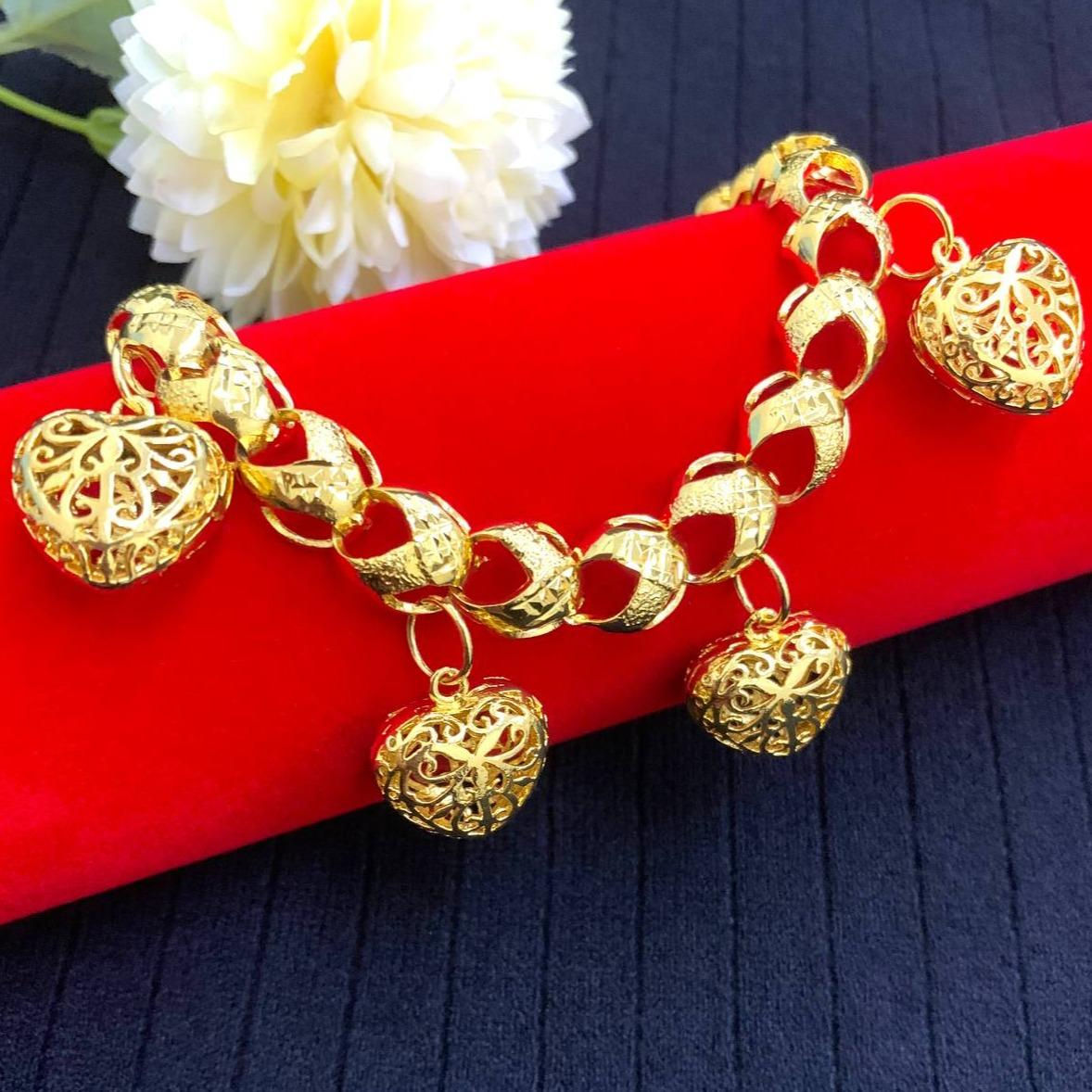 EMAS KOREA 24K 916 RANTAI TANGAN SIPUT 5 LOVE KERAWANG CAKUK KLIP