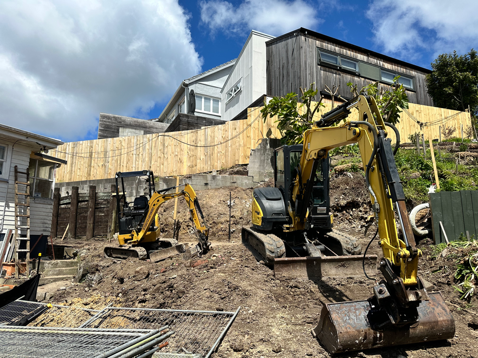 Failed residential retaining wall reconstruction in West Auckland
