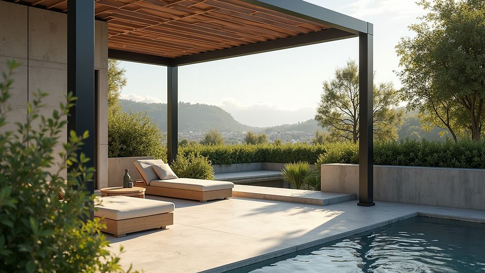 High angle view of a stylish pergola with a retractable roof