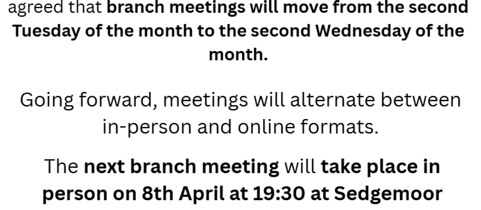 SW/8257 Branch Meetings Update