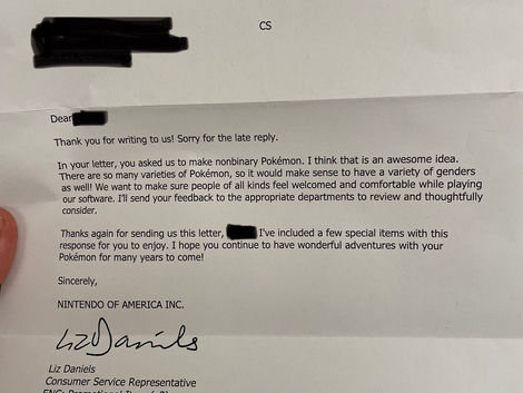 Pokémon Fan Writes Letter to Nintendo Asking for Nonbinary Pokémon