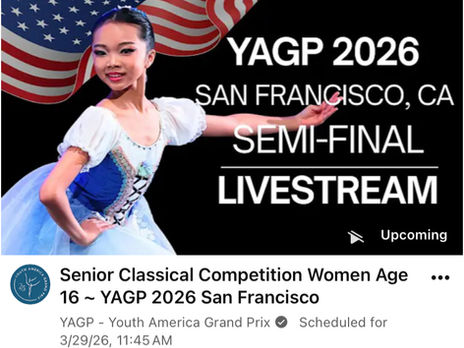 🎉🎉🎉 Yu Xin Ballet School Level 4 Student Renell Yu Featured on YAGP San Francisco YouTube Cover