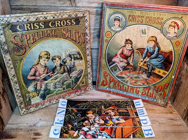 Jeux Criss Cross spelling slips, McLoughlin Bros, USA 1880-1890