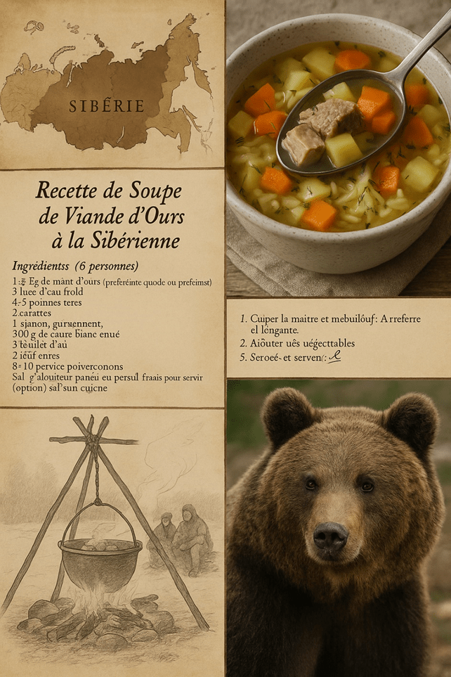 Menu avec un bol de soupe et la photo d'un ours