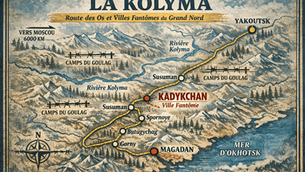 Carte de Kadykchan et de la Kolyma dans l'oblast de Magadan