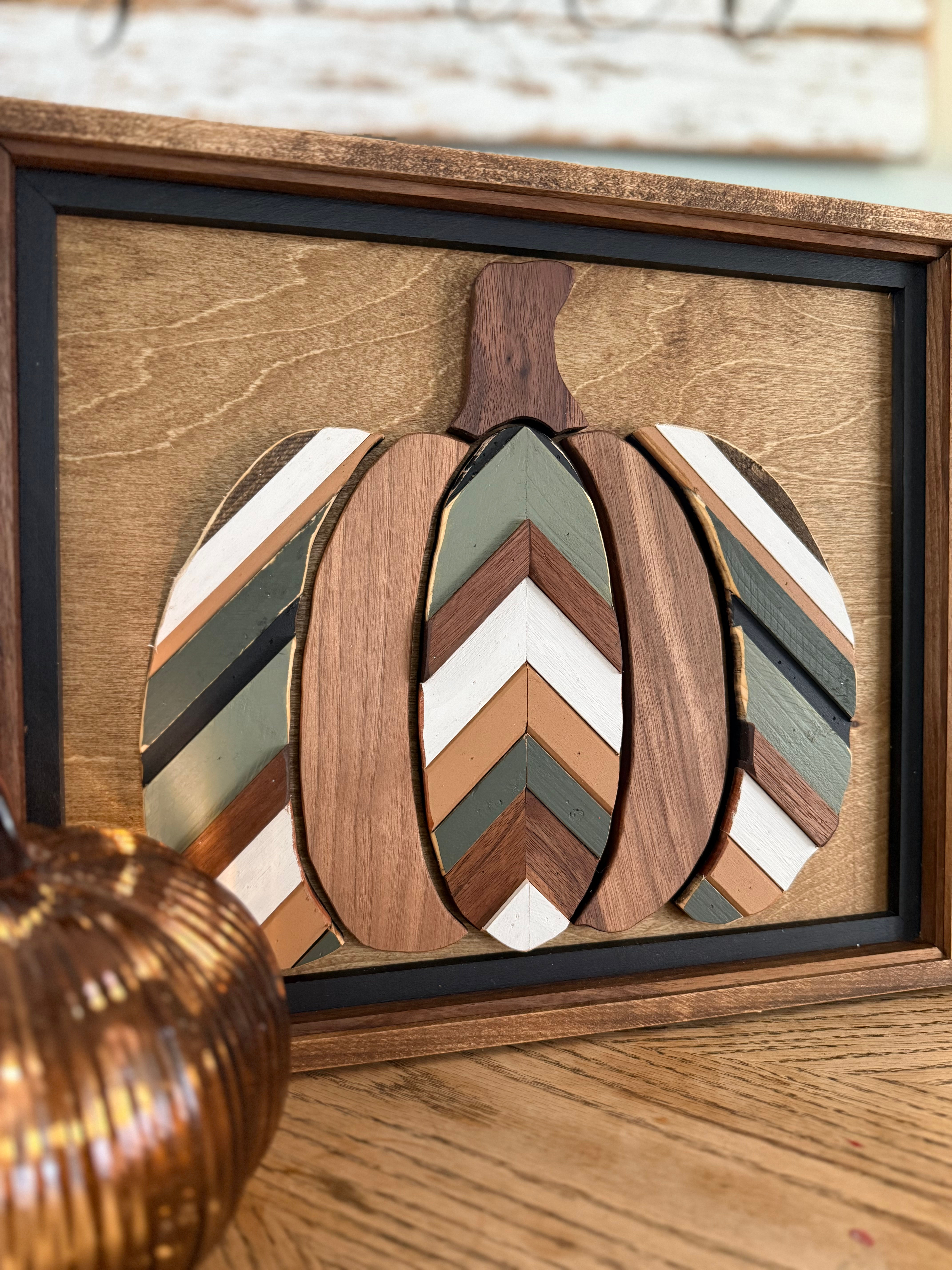 Rustic Wood Mosaic Pumpkin Art