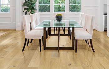 Living room with brown wood floors
