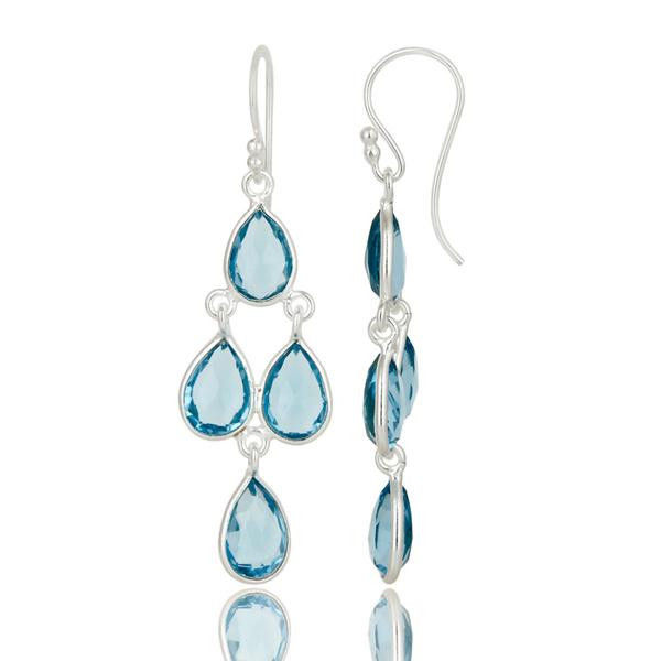 Thumbnail: 18K Gold Over Sterling Silver Aqua Chalcedony Gemstone Chandelier Earrings