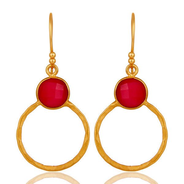 Red Onyx 18K Gold Plated Sterling Silver Circle Earring