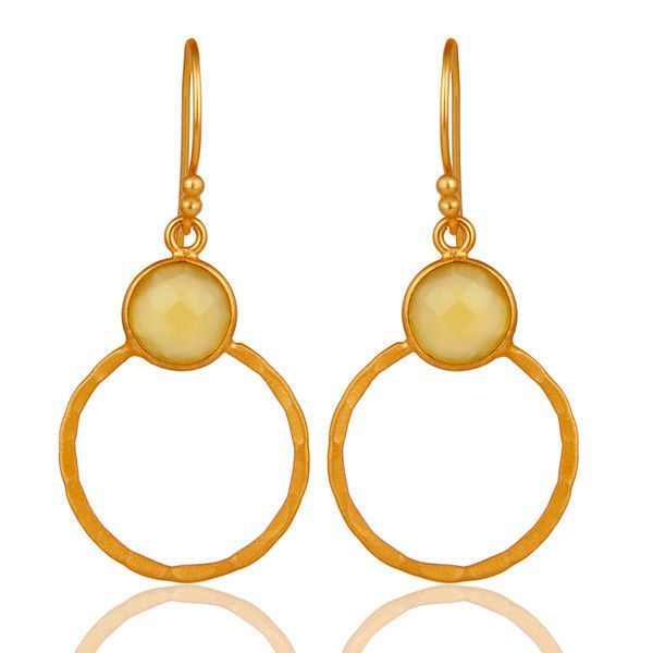 Yellow Chalcedony 18K Gold Plated Sterling Silver Circle Earring