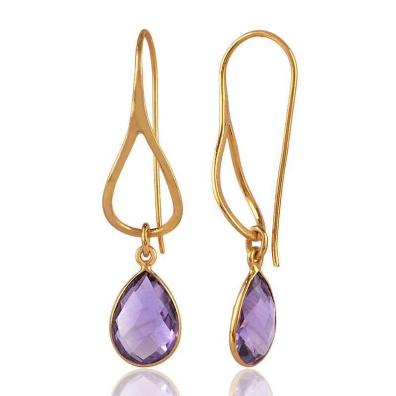 Thumbnail: Amethyst Gold Over Silver Dangle Earrings