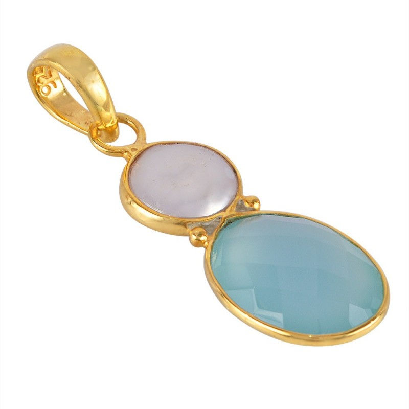 Thumbnail: Chalcedony & Pearl Gold Plated Silver Pendant
