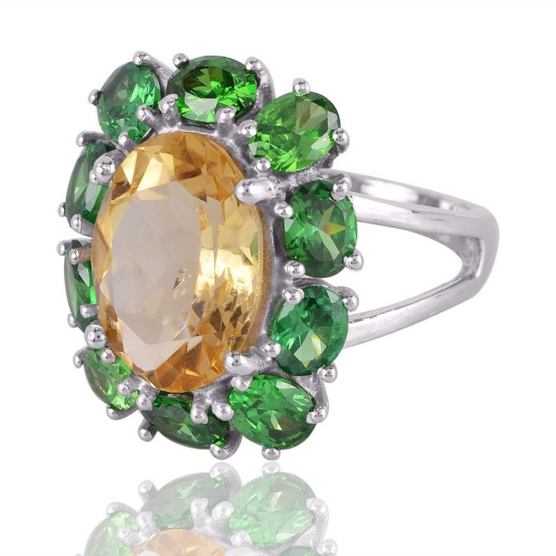 Thumbnail: Citrine, Green CZ 925 Sterling Silver Ring