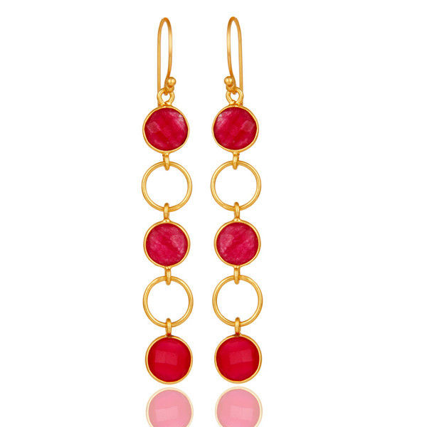 Thumbnail: Black Onyx 18K Gold Plated Sterling Silver Circle Dangler Earring