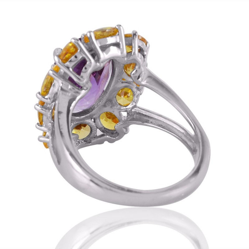Thumbnail: Amethyst, Cubic Zirconia 925 Sterling Silver Ring
