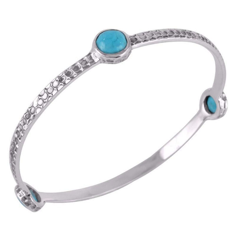Turquoise 925 Sterling Silver 3-Stone Bangle