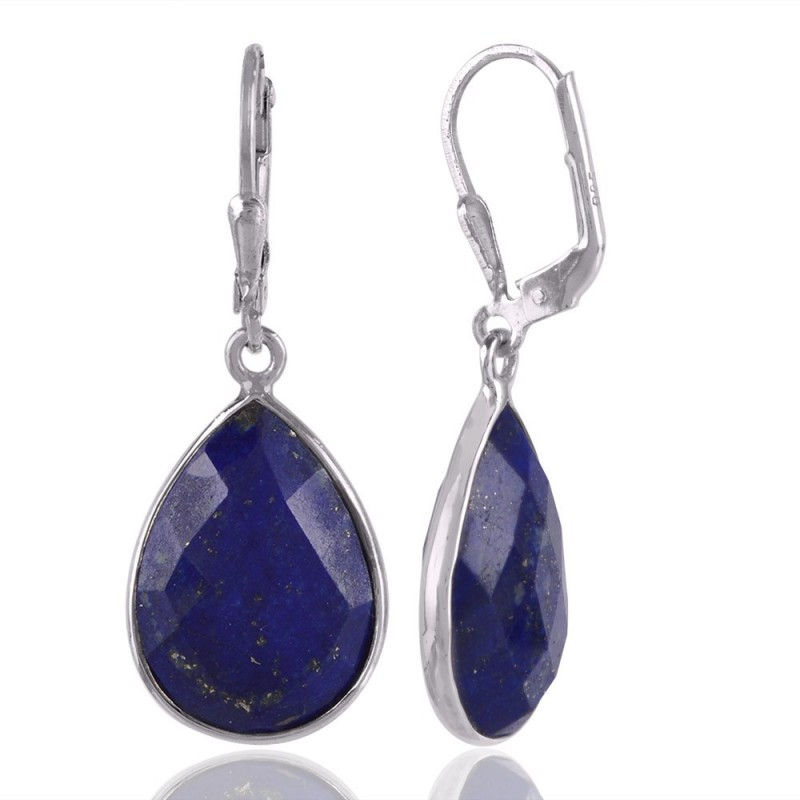 Thumbnail: 925 Sterling Silver Lapis Lazuli Dangle Earrings