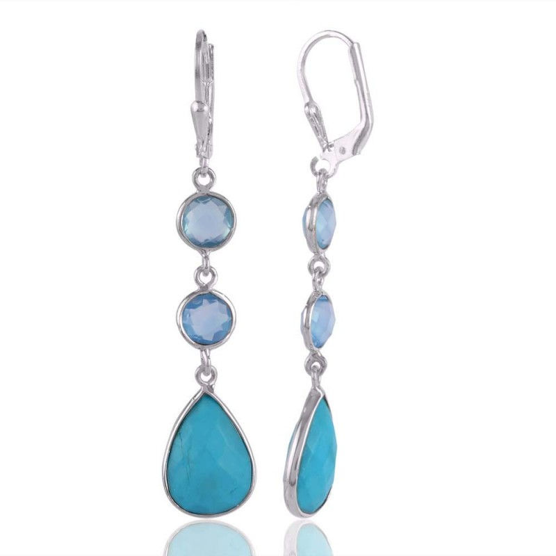 Thumbnail: Turquoise, Chalcedony 925 Sterling Silver Earring