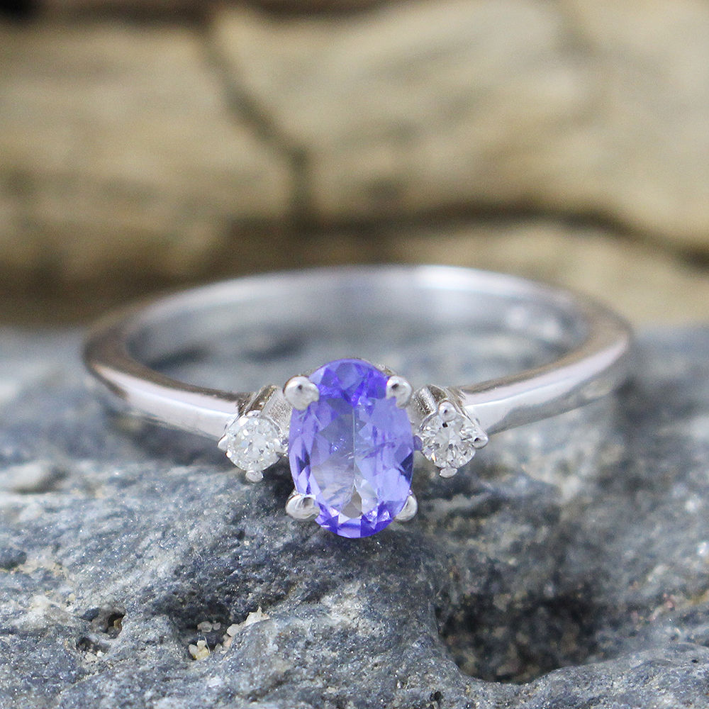 Tanzanite, Diamond Silver Engagement Rings