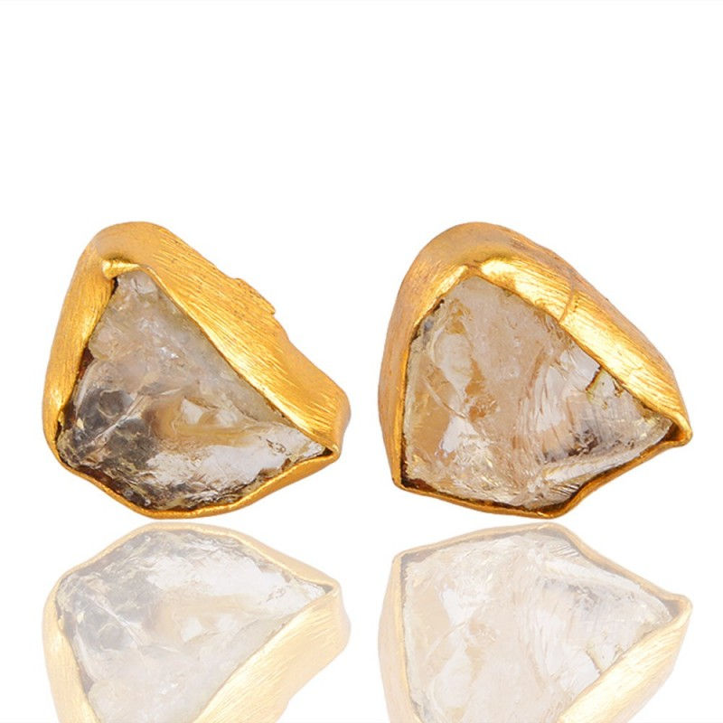 Citrine Gold Plated Brass Stud Earrings